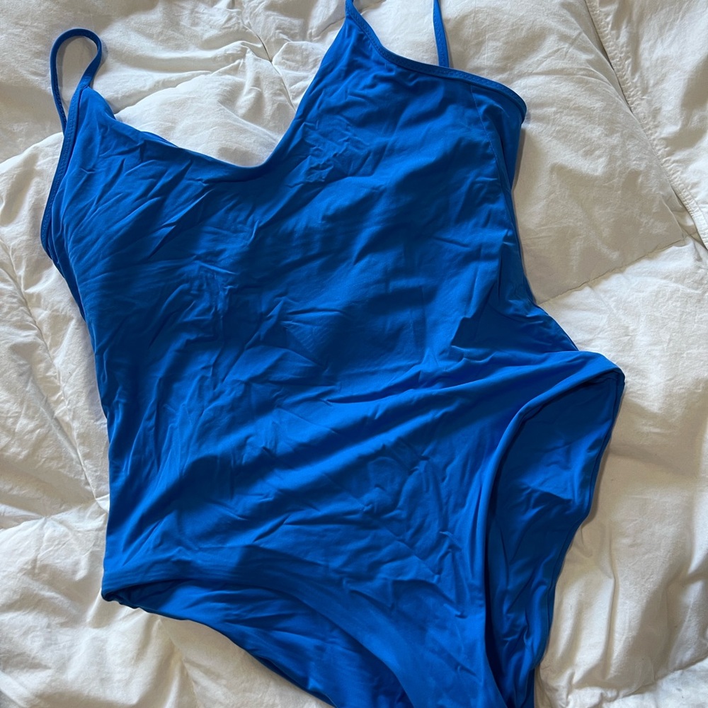 Blue one piece bathing suit. Size small